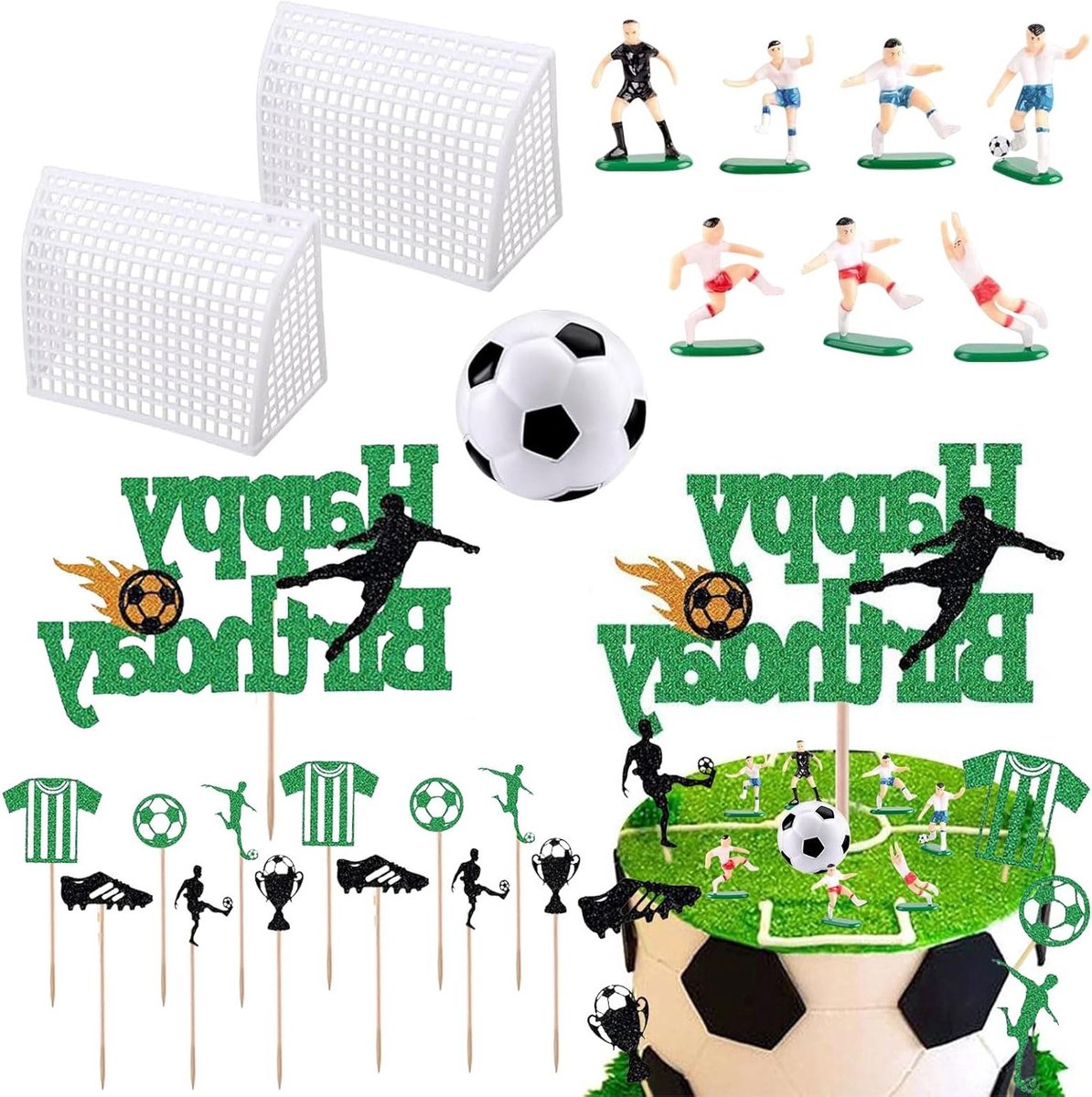 23-delige Voetbal Taartdecoratie voor Verjaardagsfeestjes - Voetbal Cake Toppers, Cupcake Decoraties en Feestversiering voor Jongens