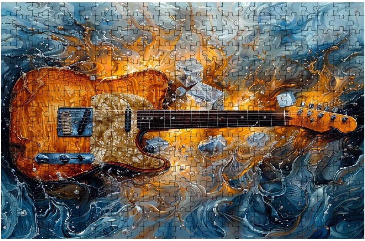 Houten Puzzel - Muziek Puzzel - Ontspanning Thuis - Geïmporteerd Lindhout - 2000 Stukjes - Gitaar Motief