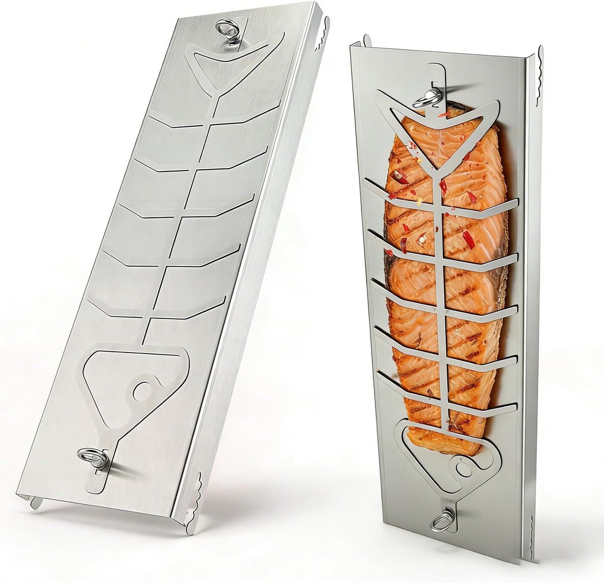 Zalmplank Roestvrij Staal Grillrek Vis Grillen 180 Graden Draaibaar 56 cm Lengte Zilver