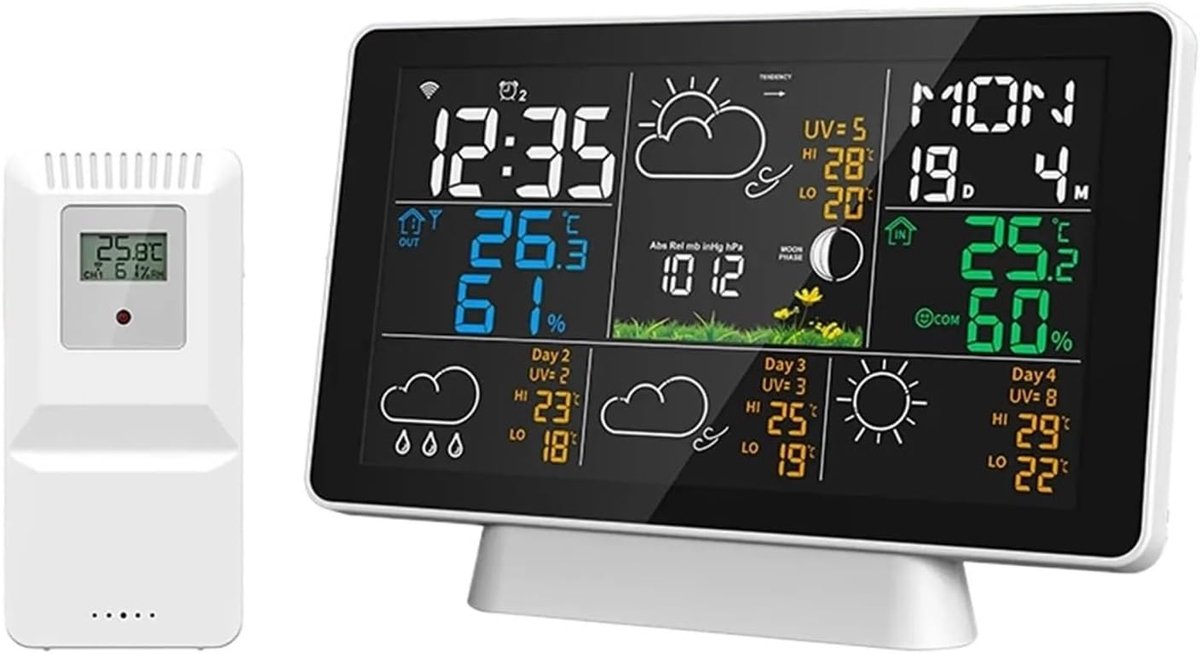 Weerstation Binnen Buiten - Weer Meter - Weersvoorspelling Volgen - Wifi Connectiviteit - 75 Inch Display - Zwart