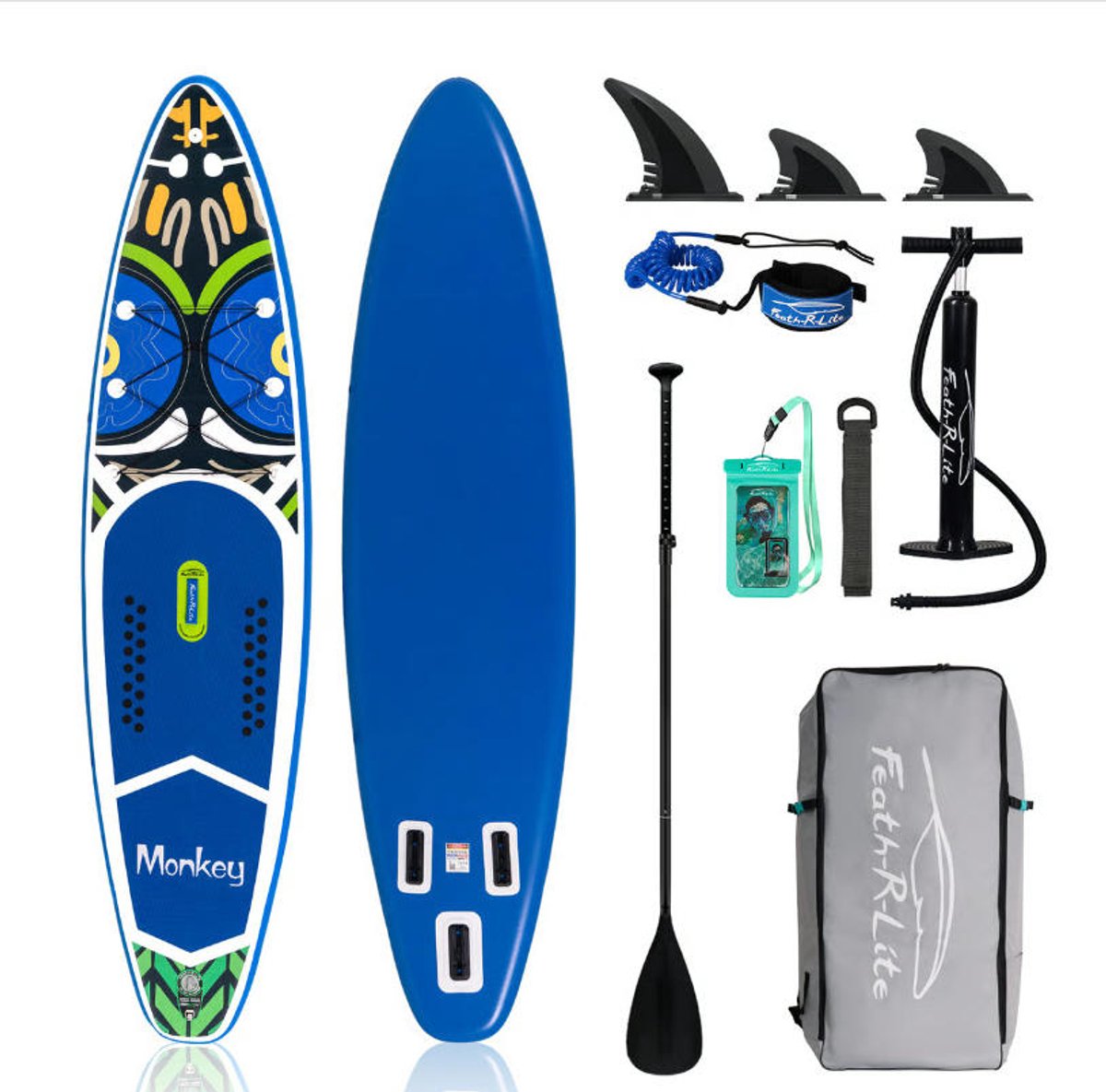 FUNWATER FR02D Opblaasbaar SUP-board 350 cm – 11"paddleboard – tot 180 kg – Set met peddel – pomp en rugzak – antislip EVA – PVC Drop-Stitch – Geschikt voor beginners