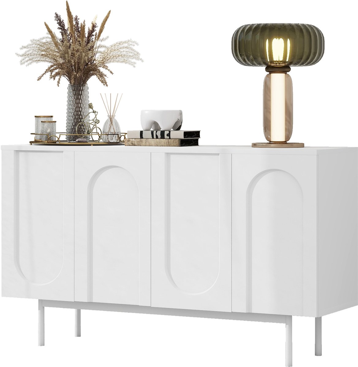 Sideboard Dressoir Wandkast – met 4 Deuren Verstelbare Planken - Wit