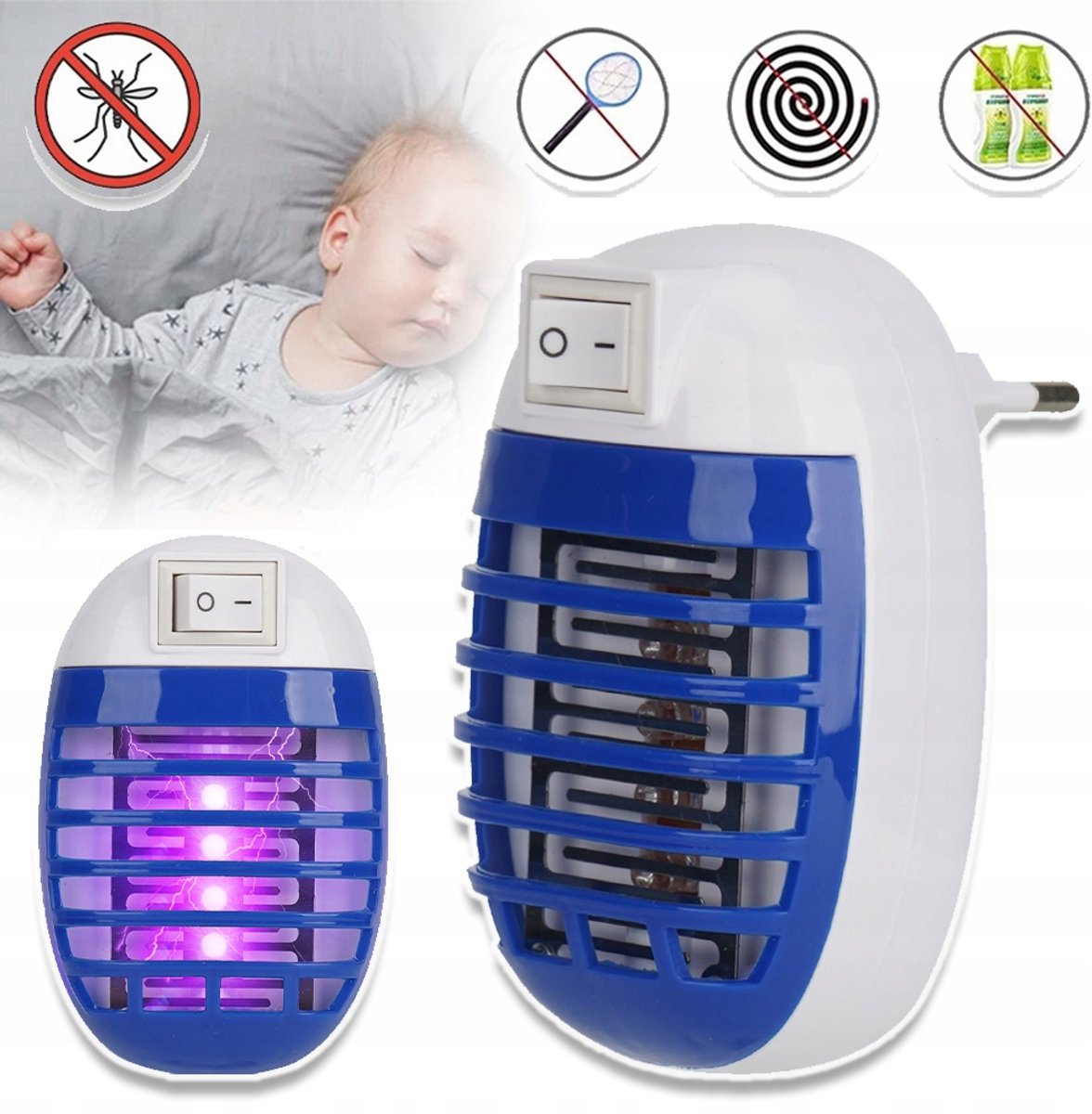 LED-Muggenval - UV-Ultraviolet Vliegenval - Hoogspanningsnet Stekker - Niet-Giftig Gemakkelijk Schoon Te Maken - Voor Thuis, Magazijn, Keuken En Kelder - Donkerblauw En Wit