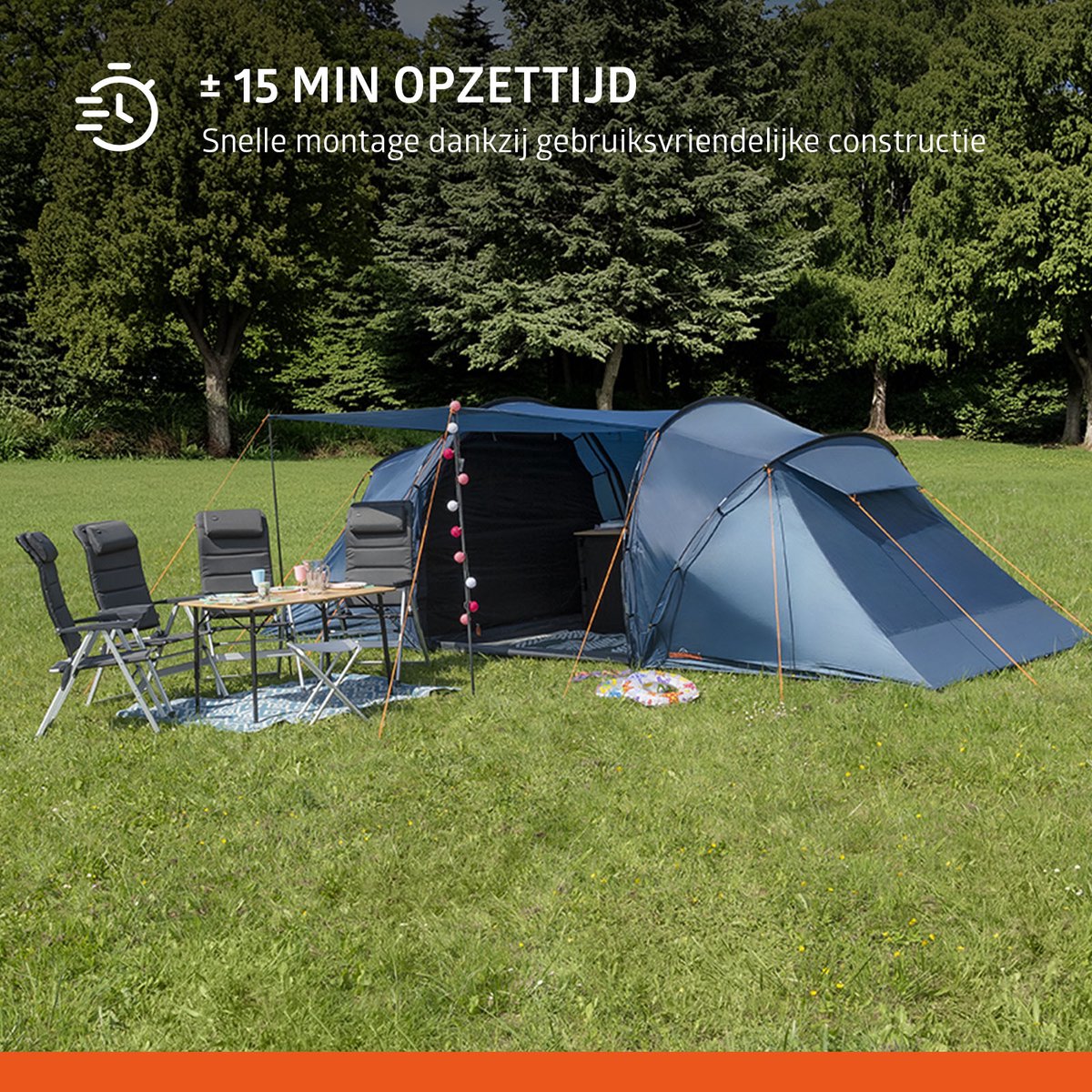 Campout 6 Persoons Familietent Koepeltent Vis-à-Vis – 2 Slaapcabines – 5000 mm Waterdicht – Uitneembaar Grondzeil - Grote Leefruimte – Incl. Luifel – foto 4