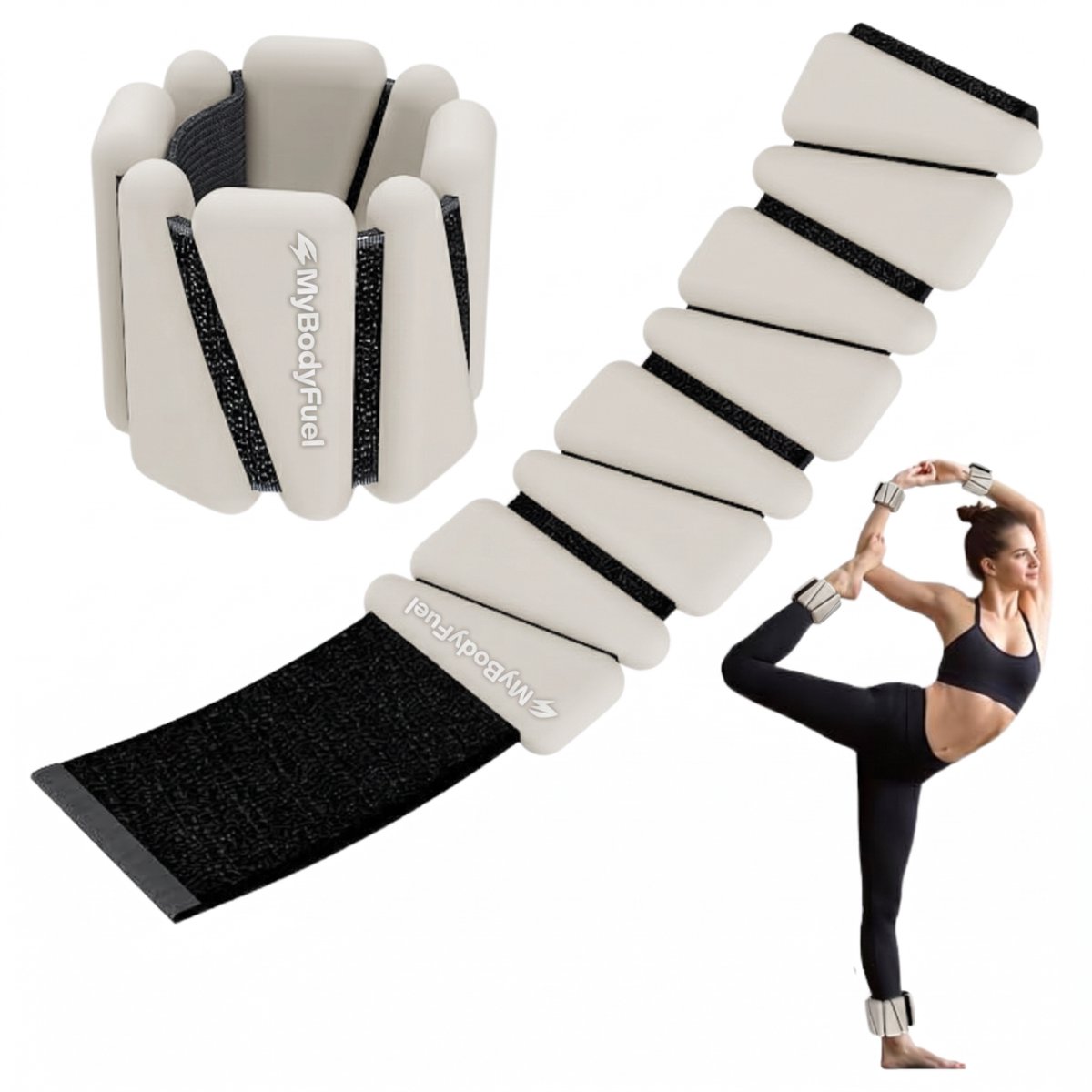 MyBodyFuel - Siliconen Enkel en Pols gewichten - 450 gram - 2 Stuks - Gewichten - Enkelgewichten - Polsgewichten - Ankle Weights - Beige