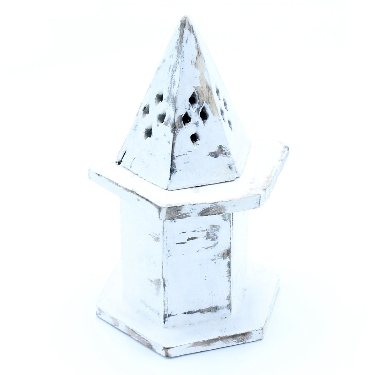 White Washed Incense Holder - Pyramid Mini House