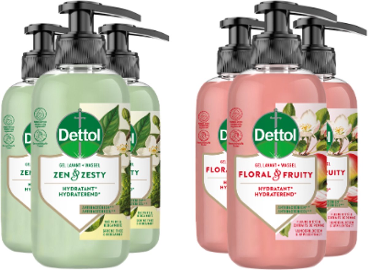 Dettol Handzeep Voordeelverpakking 6 Stuks – Zen & Zesty & Floral & Fruity – Hydraterend – 6 x 300 ml