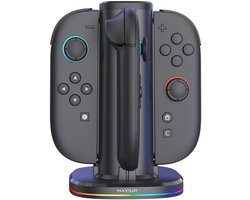 NAXSIR Oplaadstation voor Switch 2 Joy-Cons, Multilader voor 4 Joy-Con controllers met RGB-verlichting en LED laadstatusindicatie