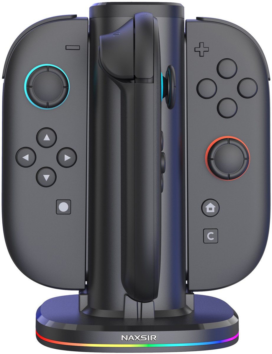 NAXSIR Oplaadstation voor Switch 2 Joy-Cons, Multilader voor 4 Joy-Con controllers met RGB-verlichting en LED laadstatusindicatie