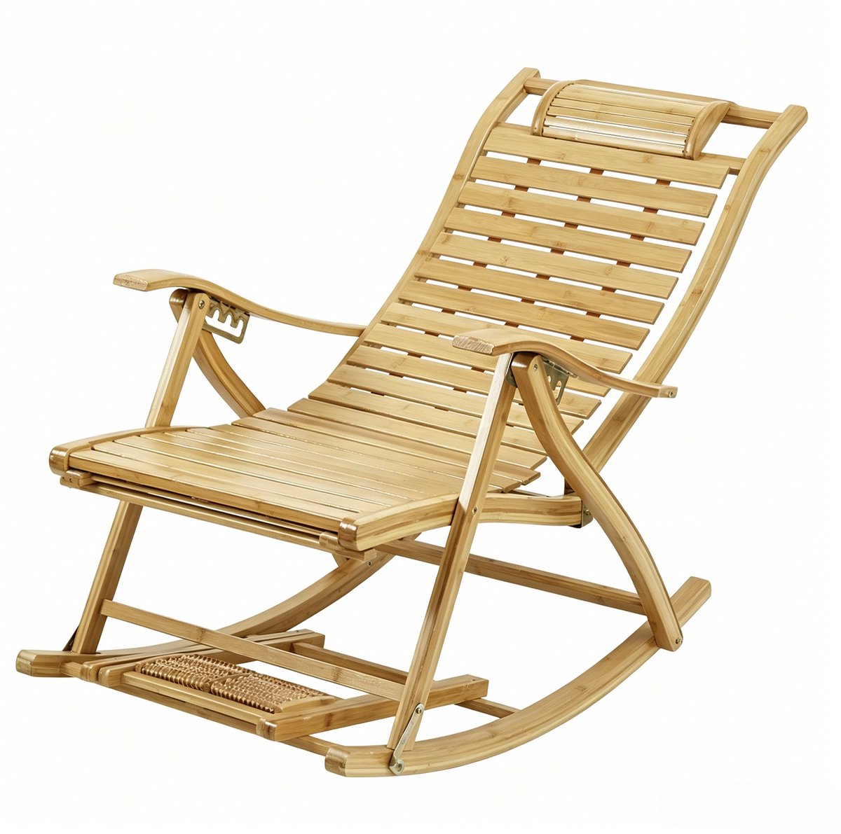 FATIVO Opvouwbare Bamboe Ligstoel Tuin- 5 Standen - 95x54cm - Uitschuifbare Voetsteun met Massage Rollen - 200 kg