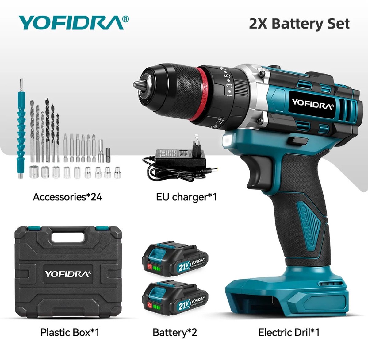 LUMÉ STORE Accuboormachine - Makita - Boormachine - Borenset - Schroefboormachine met Accu - 2 Accu's - Hout Staal Beton - Blauw