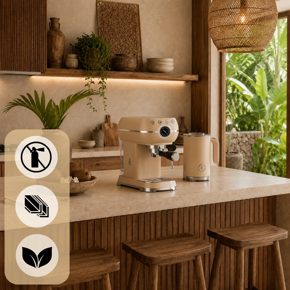 Motivai Melkopschuimer – Elektrische Milk Frother 300 ml Retro – BPA-vrij & PFAS-vrij – Voor Warm & Koud Melkschuim – Cappuccino & Latte – Matte Beige — cadeau in Kookcadeaus - foto 7