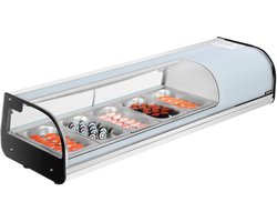 VEVOR Sushi Display Case Refrigerator, 52L Commercial Sushi Case, 5-Pan Countertop Showcase with Curved Glass, LED Lighting, en Digitale Temperatuurregeling, voor Sushi-Bar Counter, Restaurant, Store