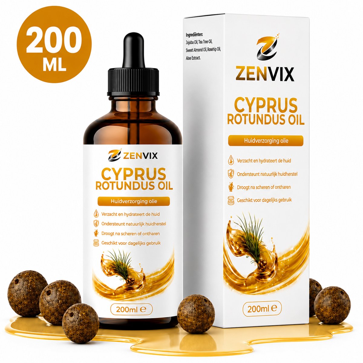 Zenvix® Cyperus Rotundus Olie 200 ml – Antihaargroei Oil – Ontharingscreme – Ontharing - Hair Removal Cream - Kalmeert & Hydrateert Huid - Vermindert Haargroei
