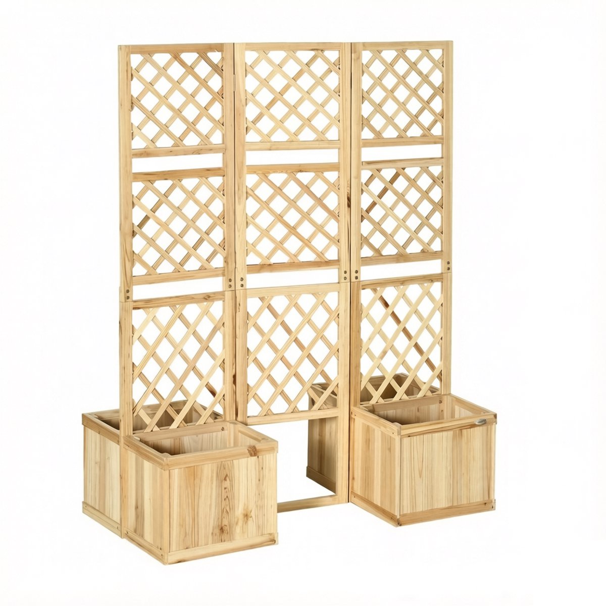 Balkonscherm tuinafscheiding 133x62x165cm naturel met 4 plantenbakken stevig duurzaam hout
