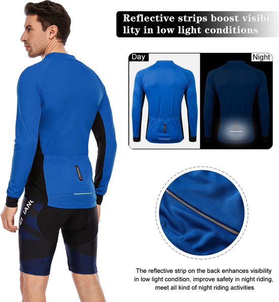 MEETYOO Fietsshirt Heren, Lange Mouw Fietstop voor Mannen, Ademend, voor Lange Afstand Fietsen, Volledige Ritssluiting, met Achterzakken -Blauw XXL — afbeelding 4