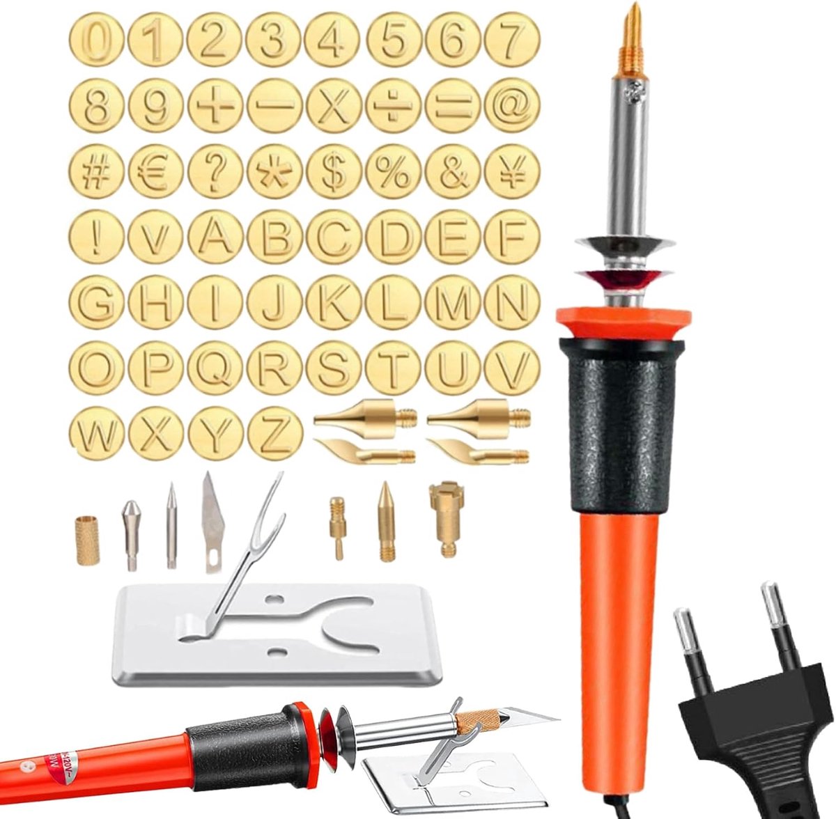 Houtbrandgereedschap Set - Graveerset - Creatief Personaliseren - 65 Delige Alfabet Stempels - 30W Vermogen - EU Stekker