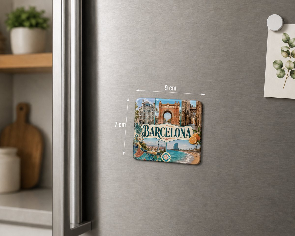 Barcelona Koelkastmagneet – Souvenir Magneet met Park Güell, Casa Batlló, Arc de Triomf en Strand