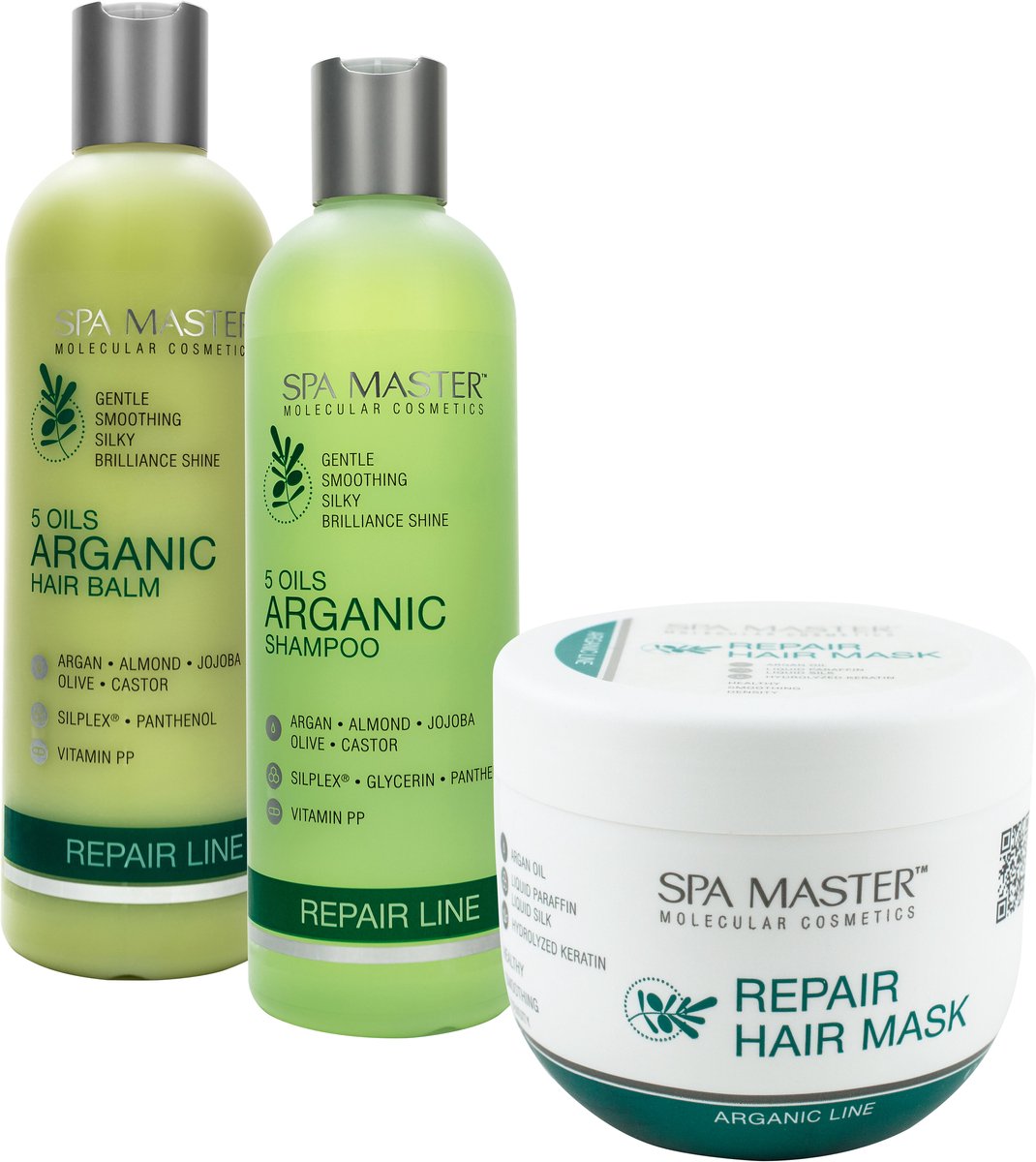 Spa Master Arganolie Voordeelverpakking – Argan Shampoo 330ml + Haarbalsem 330ml + Haarmasker 500ml – voor Droog of Beschadigd Haar – 1160ml