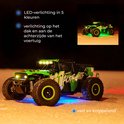Groene en zwarte RC-auto "Acid Runner" met oplichtende LED-verlichting in verschillende kleuren.