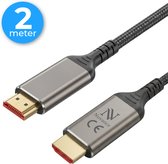Grijze HDMI-kabel met gouden connectoren, 2 meter lang.