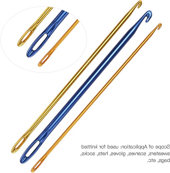 Set van 3 Haaknaalden voor Tunisch Haken, Aluminium 2.75mm, 4mm en 6mm met Oog, Ideaal voor Breien, Haken en DIY Projecten — afbeelding 2