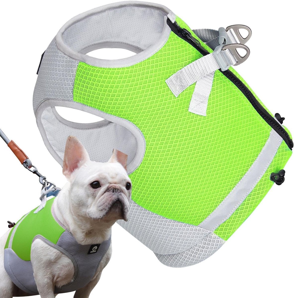 Koelharnas voor honden - Koelvest puppy - Warmte verminderen - 3-laags koelstof - Klein formaat - Groen