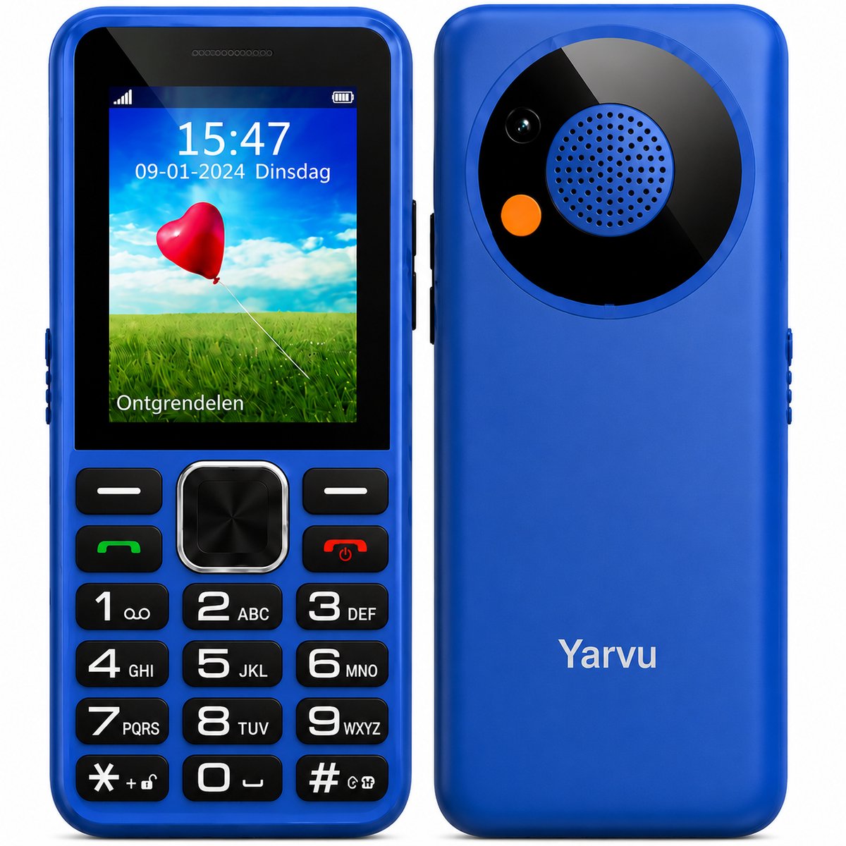 Yarvu ® - Uniwa 2 - Senioren Mobiele Telefoon + Simkaart Geleverd - Met Oplaadstation - Dual Sim - SOS Functie - Design GSM - Mobiel - Nederlandstalig Menu - Blauw