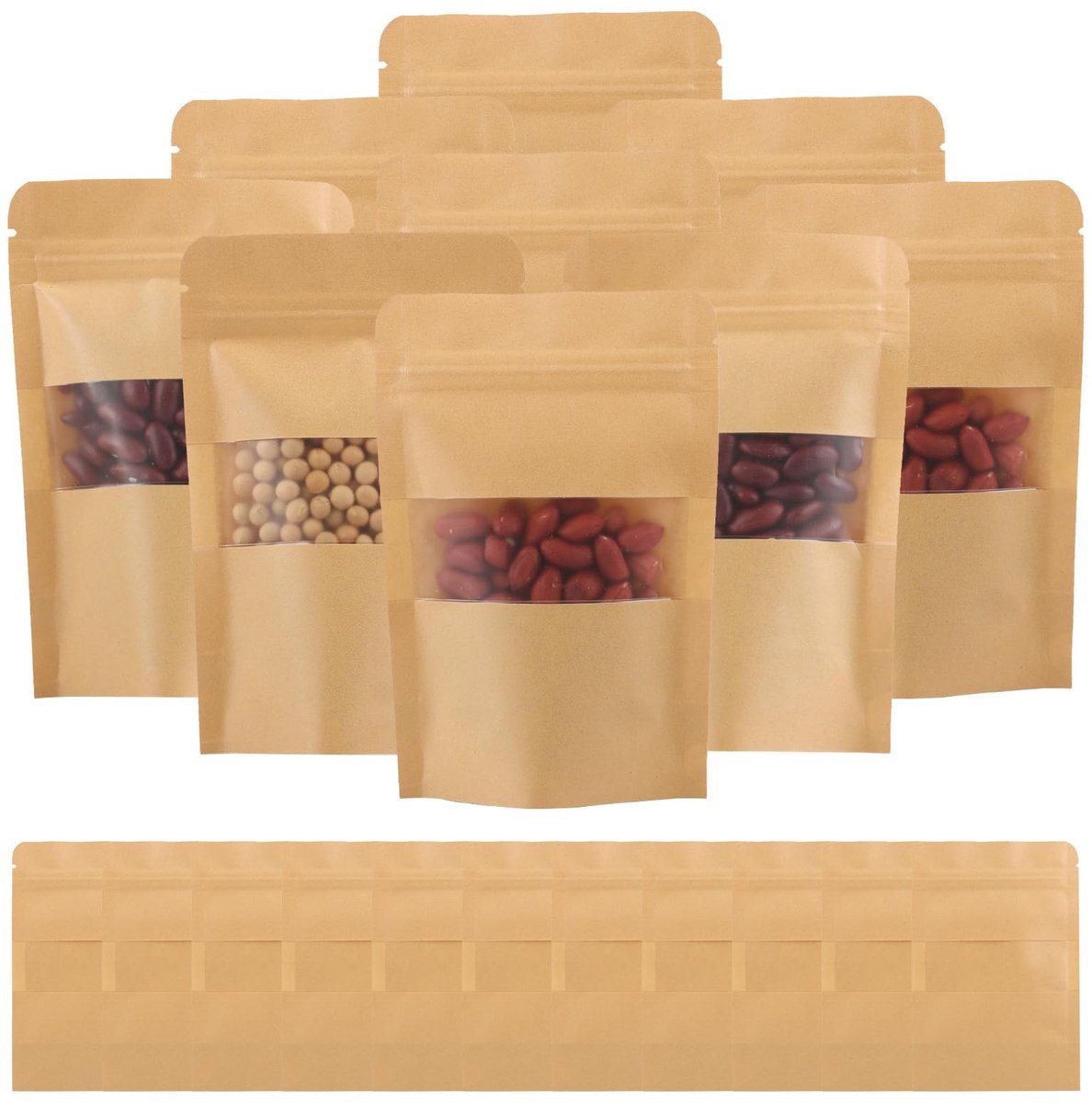 Dailygoods- Papieren Zakken 300 Stuks - Staande Zakken - Met Venster - Waterdicht - Vochtbestendig - 10 x 15 cm - Voor Noten/Koffiebonen - Verpakkingszakken