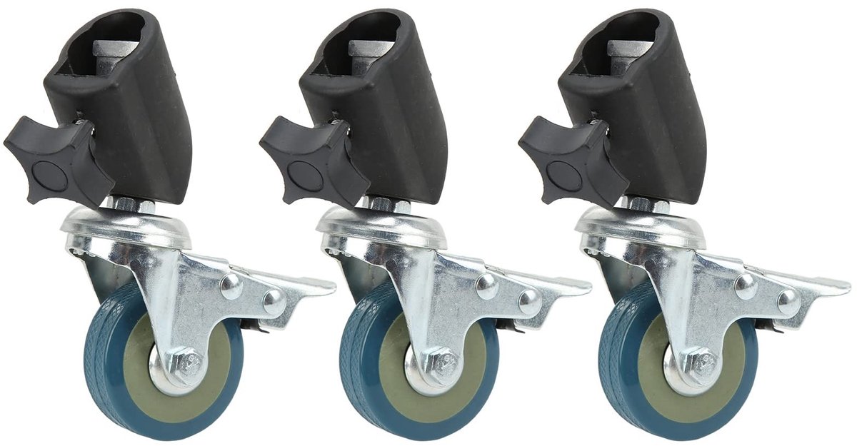 Dailygoods- Zwenkwielen Set van 3 - Zwenkwielen met Rem - Lichtstatief Zwenkwielen - Wieldiameter 50 mm - Kaliber 22 mm - Geschikt voor Fotostatieven - Lichtstatiefwielen