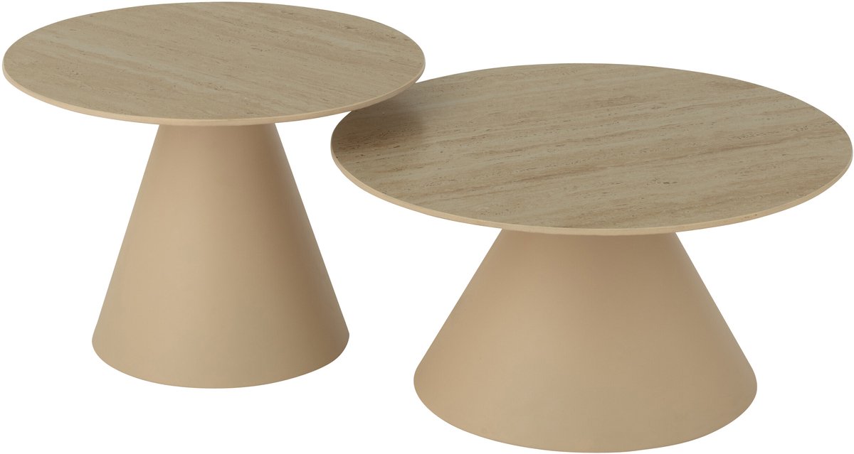 J-Line bijzettafel Kegel - ijzer - ecru/beige - set van 2