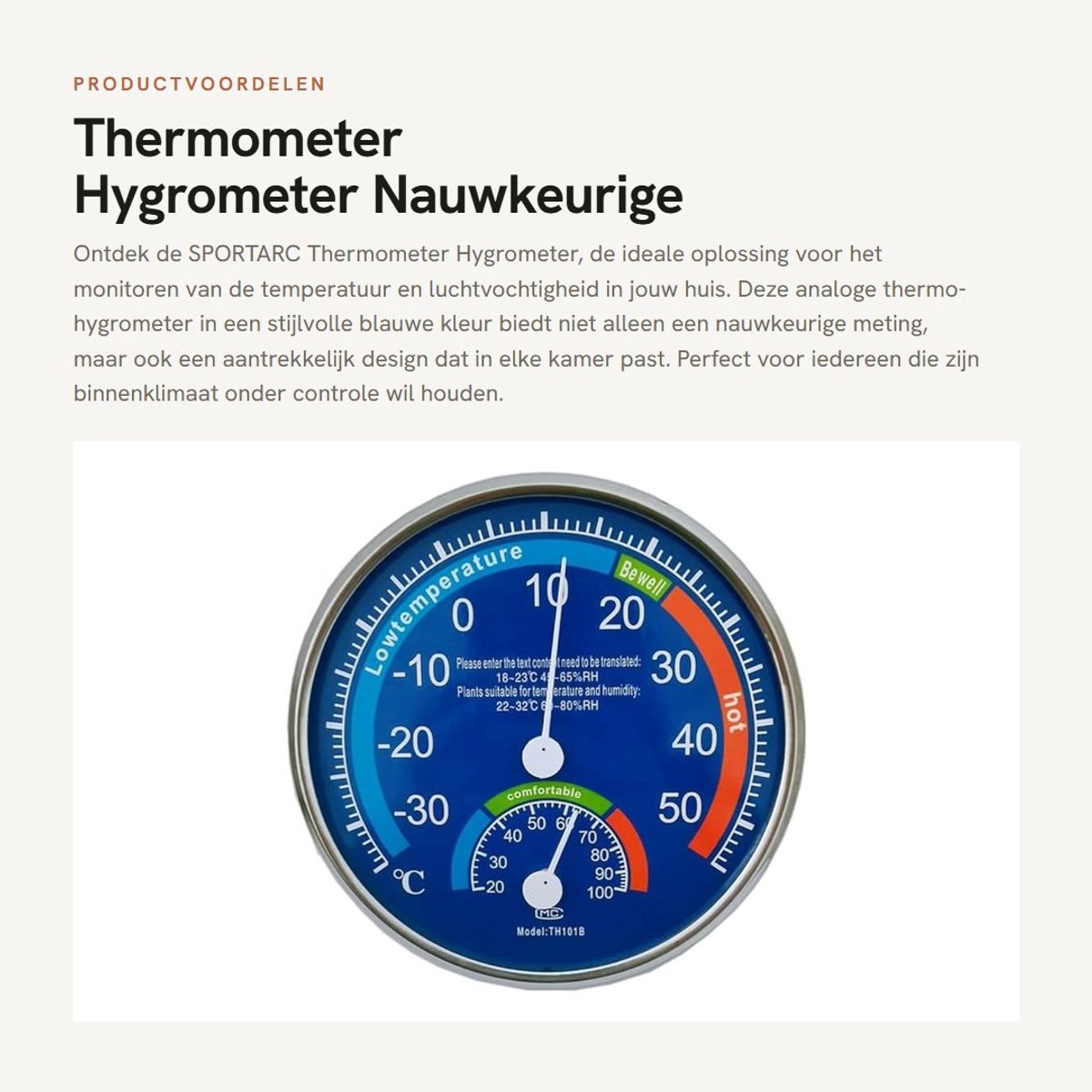 Dailygoods- Thermometer Binnen - Thermo-hygrometer - Vochtigheid - Analoge - ABS - Diameter 13cm - Temperatuur - Meetbereik - 20-100% - Klimaatmeter