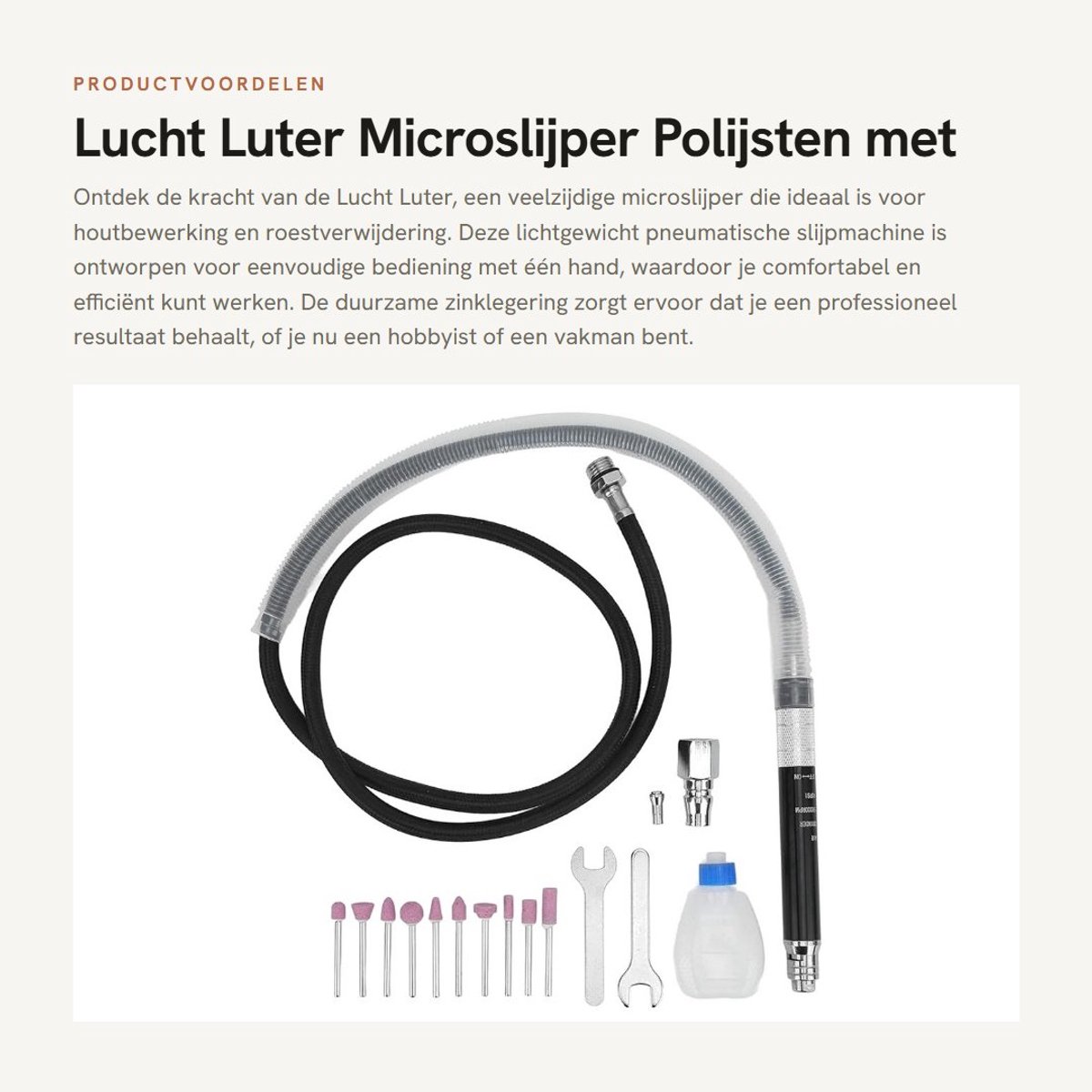 Dailygoods- Luchtslijperset - Lichtgewicht Pneumatische Slijpmachine - Zinklegering - Hoge Snelheid 65.000 tpm - Roestverwijdering - Houtbewerking - Pneumatische Slijper