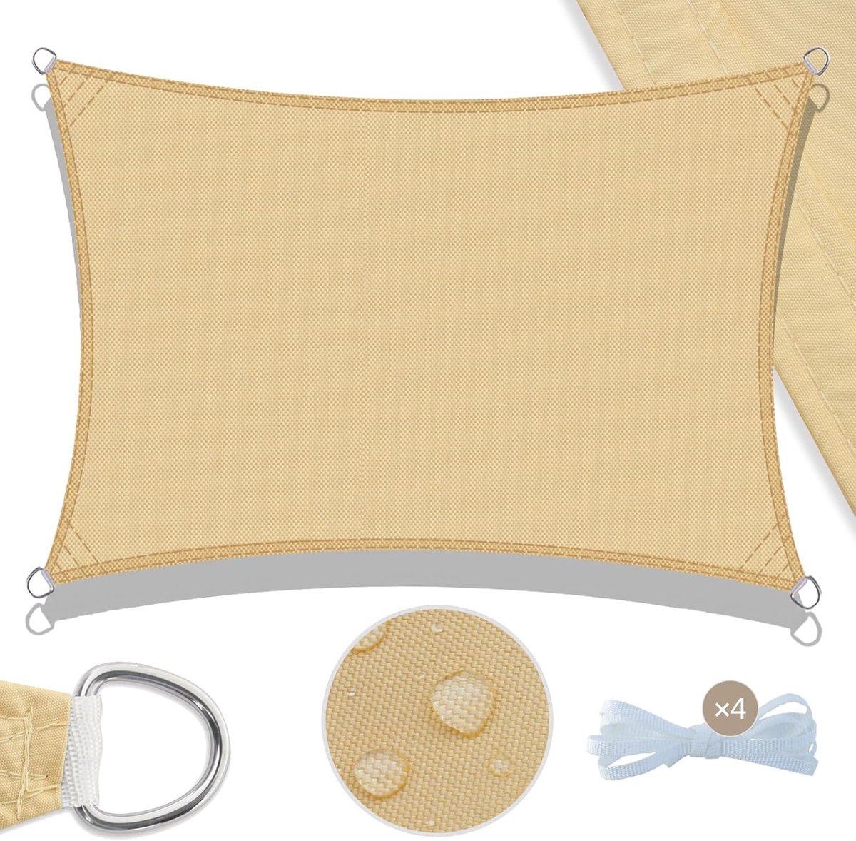 Schaduwzeil Waterdichte 5x5m Rechthoekig 98% UV-bescherming Schaduwdoek voor Tuin, Terras, Buiten Patio, Zwembad -Zand