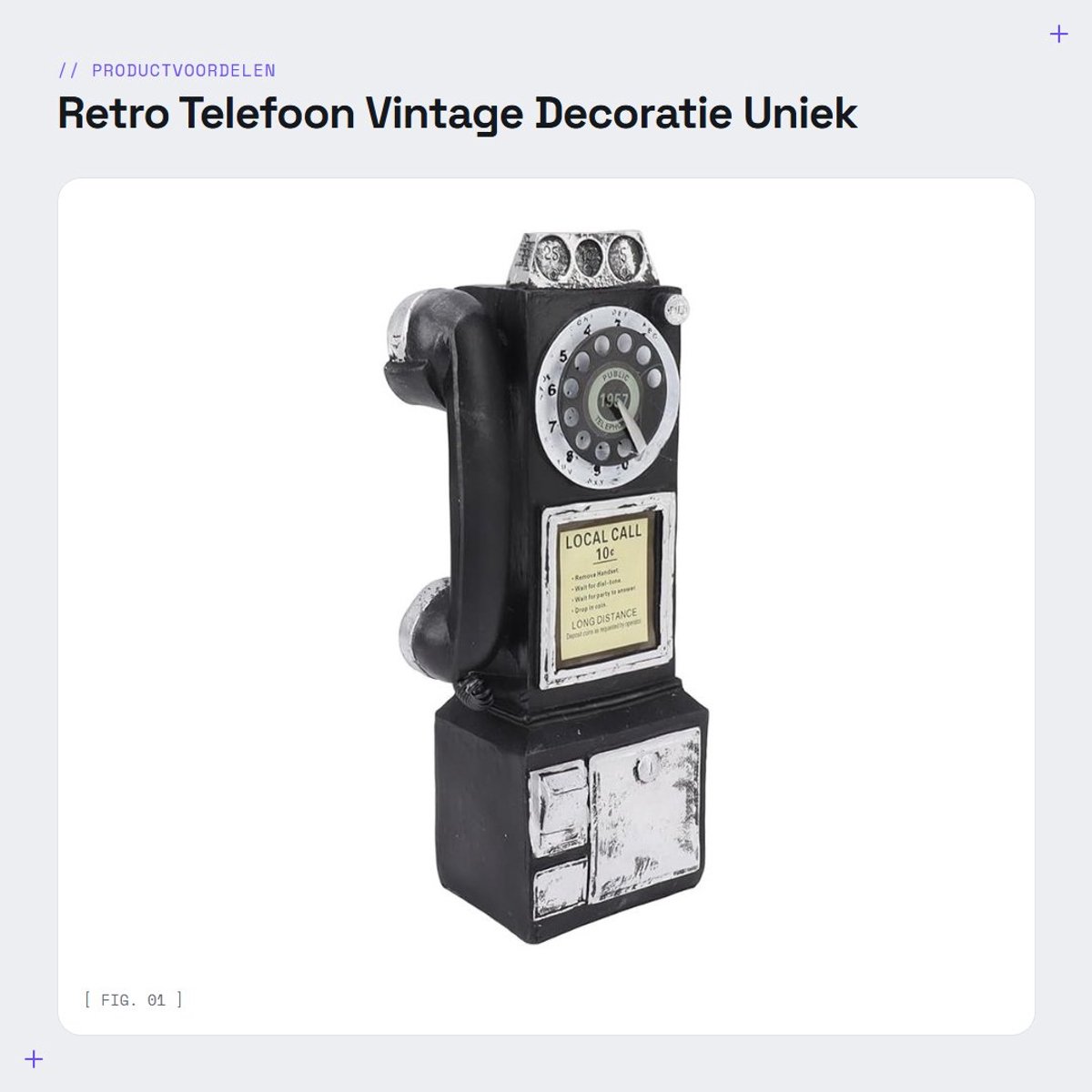 Dailygoods- Bureautelefoon Retro - Decoratief Telefoonmodel - Vintage Telefoon - Hars - Geschikt voor Woonkamer/Slaapkamer - Afmetingen 9,5 x 7 x 28 cm - Decoratieve Telefoon