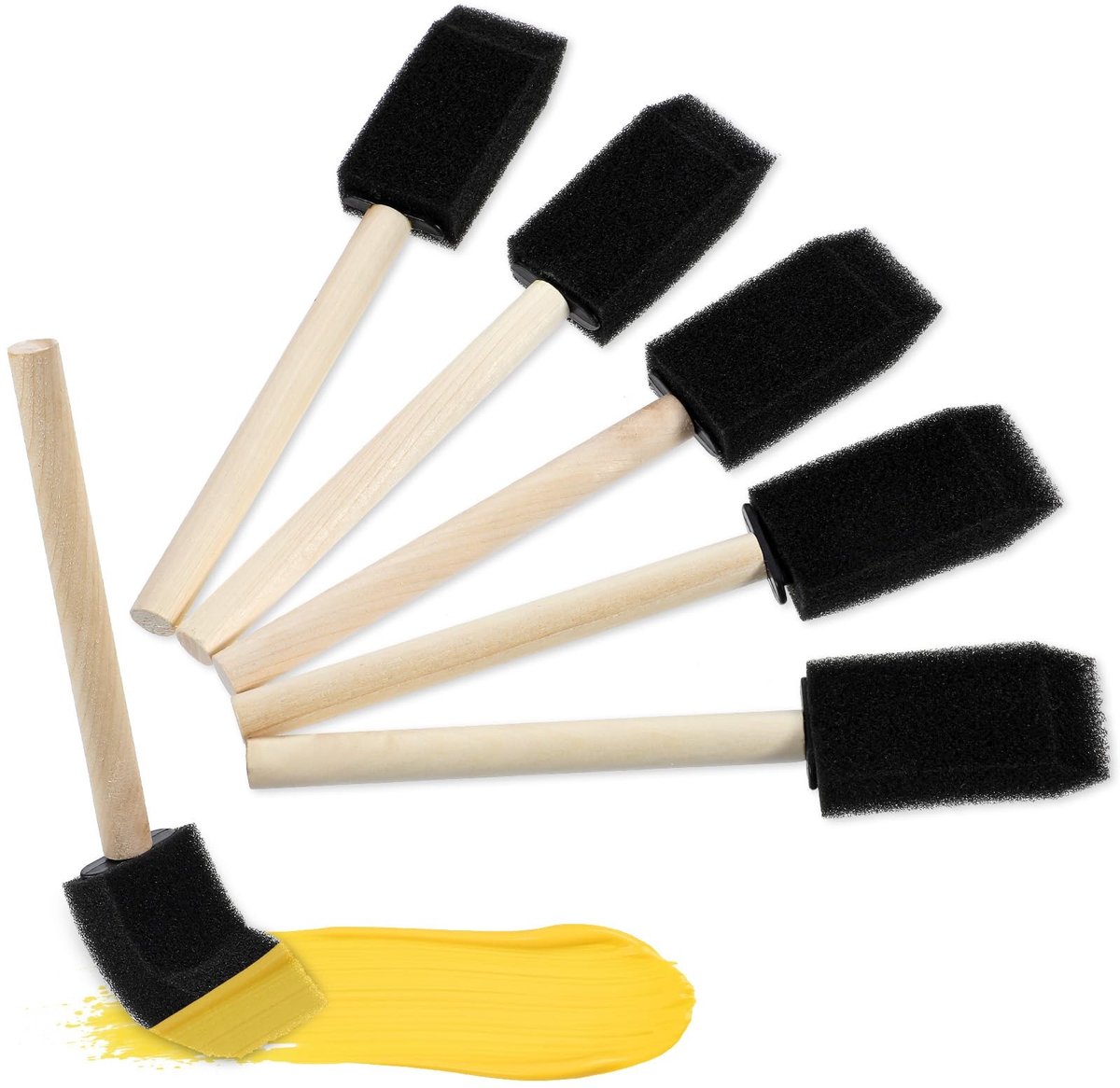 Dailygoods- Schuimborstels 5 Stuks - Houten Handvat - 1 Inch - Zachte Spons - Geschikt voor Schilderen - Afmetingen 15,5 cm x 2,5 cm - Verfpenselen