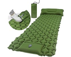 Luchtbed voor 1 Persoon - Legergroen Oplaadbaar Slaapkussen voor Buiten - Zelf-opblazen met Voetpomp - Waterafstotend Vlekbestendig - 150kg Gewichtslimiet - Lichtgewicht 40D Nylon TPU