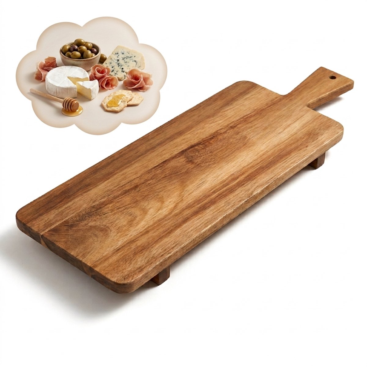 Luxe Acacia Serveerplank 60 cm – Extra Lange Borrelplank van Acaciahout – Houten Plank voor Borrel & Serveren