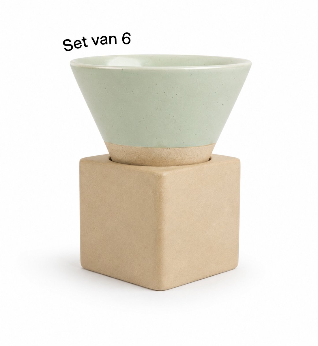 Proefer 6x Groen Keramieken Kopje 190ml – Cilindervorm – Geglazuurde Afwerking – Design Koffiekopje met Vierkante Basis – Geschikt voor Espresso, Cappuccino & Thee