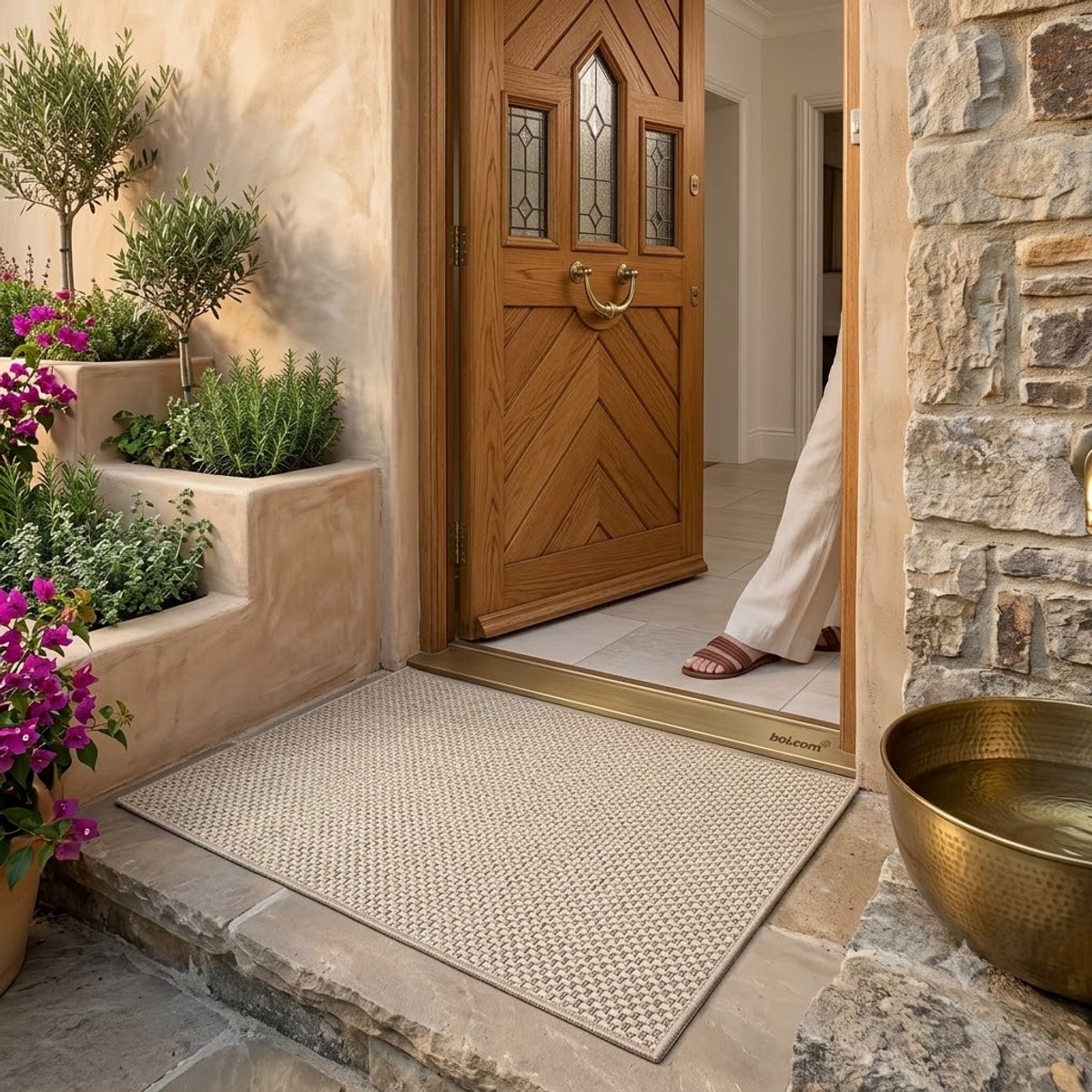 Maison Elara Deurmat voor binnen, geweven antislip binnendeurmat, absorberend en wasbaar, vloermat voor entree, terras, huisdieren - Kaki, 43x75 cm