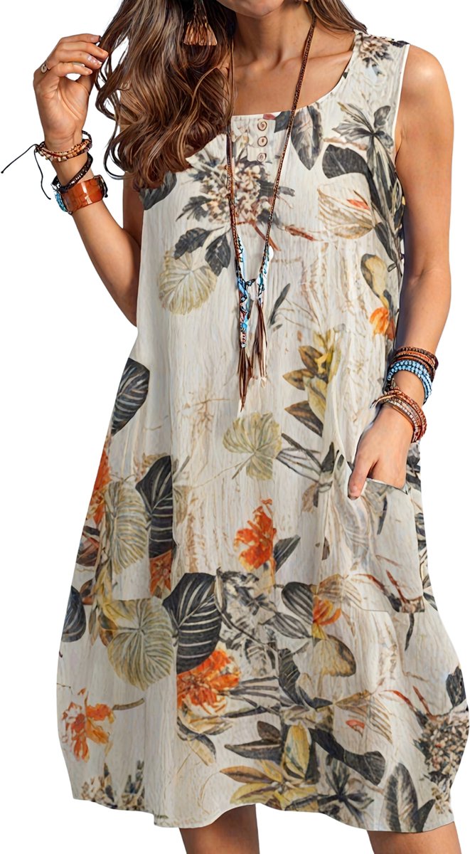 Currero Zomerjurk Dames Zomerjurken Volwassenen Vrouwen Midi Jurk Ibiza Stijl Sundress Dress XXL Oranje