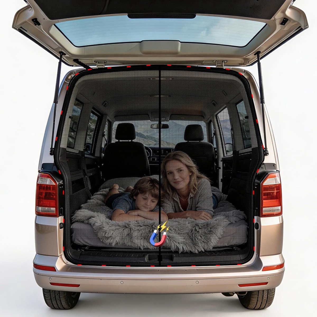 PromoHome Magnetisch vliegengaas voor VW T5 T6 achterklep – insectenbescherming met magneetsluiting, eenvoudig te monteren, ideaal voor kamperen