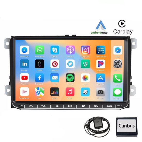 ESSGOO Autoradio voor Volkswagen Golf 5, 6, Polo, Skoda Caddy, T5, Passat - Draadloos Apple Carplay & Android Auto - 4 + 64GB - met Bluetooth/USB/FM/RDS/Mirror Link - 9 INCH Aanraakscherm