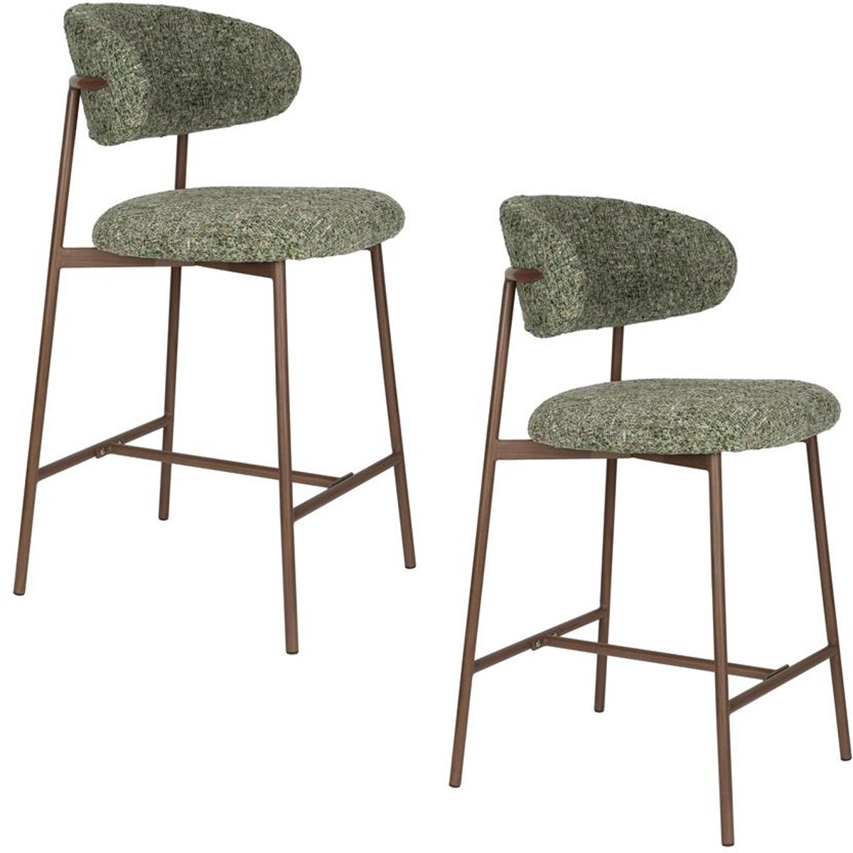 Counter chair Claes - Set 2 krukken - Stof groen - Poten metaal