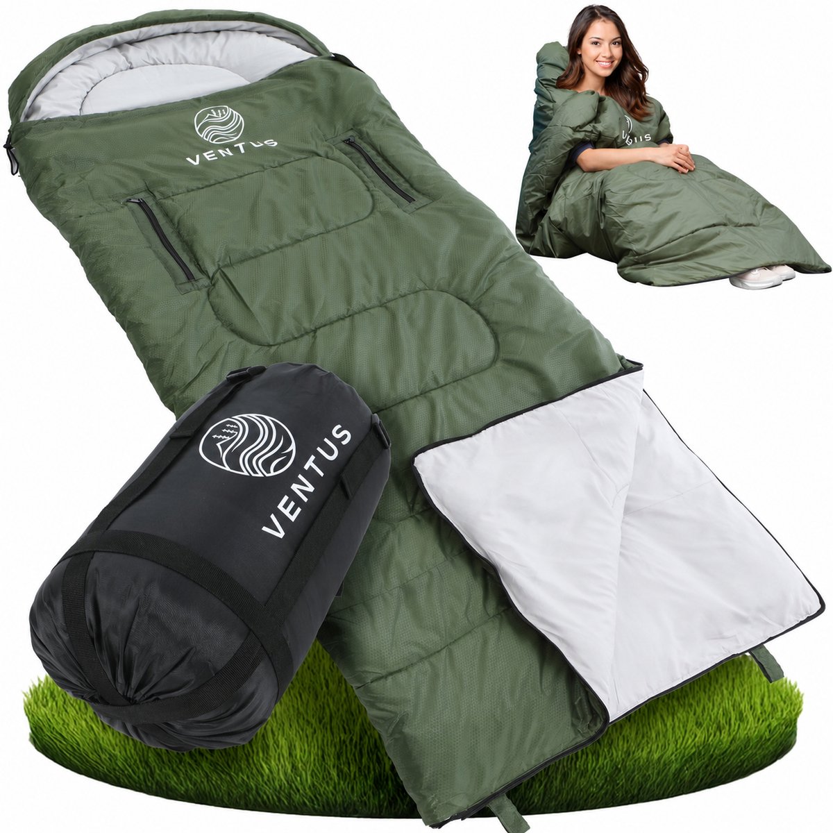 Ventus Comfort Slaapzak - Slaapzakken Volwassenen & Kind - Sleeping Bag - Lichtgewicht - Dekenmodel - 185 x 83 cm - Groen