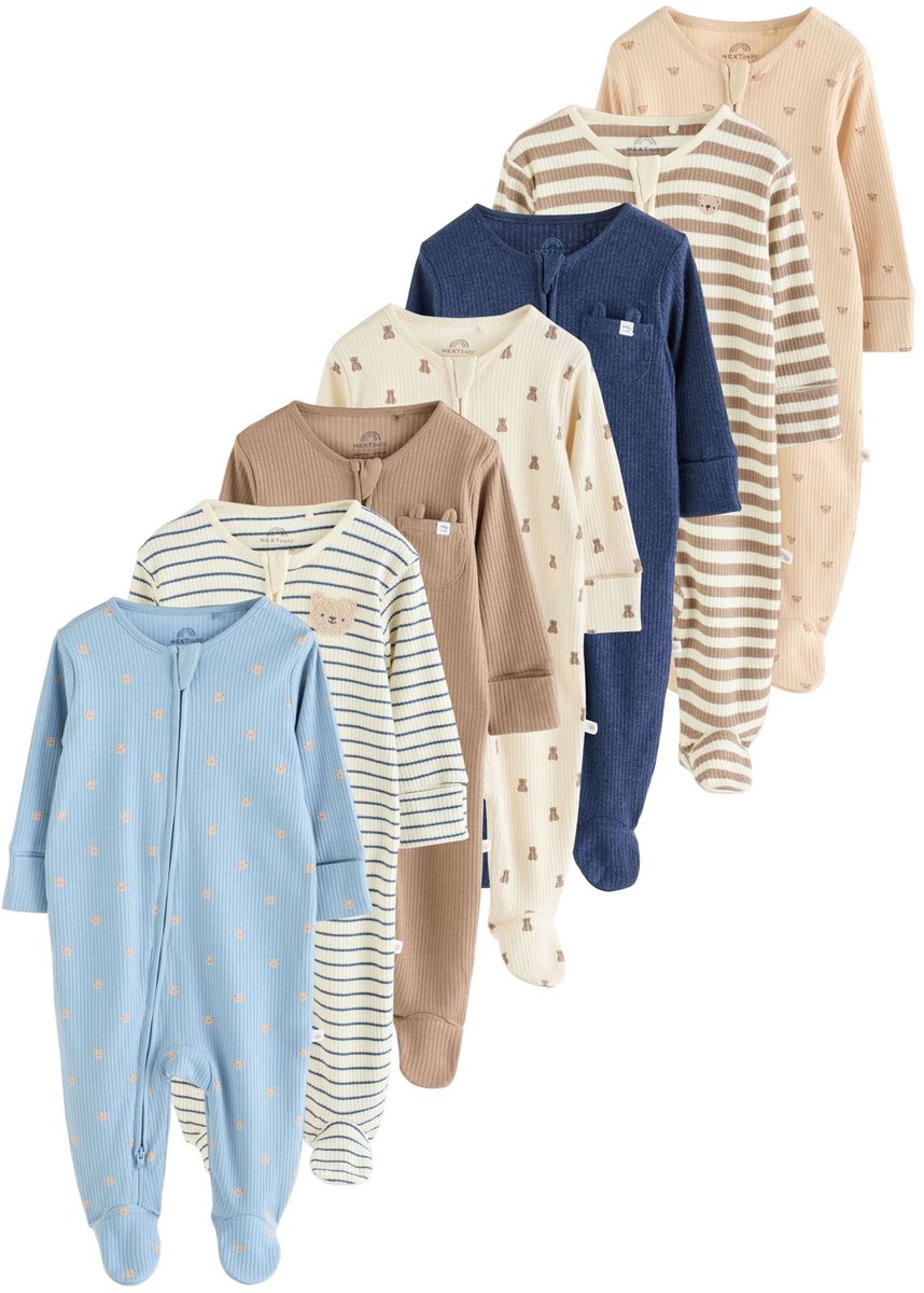 Next - Jongens - Set van 7 babypyjama's met tweewegritssluiting - Crème