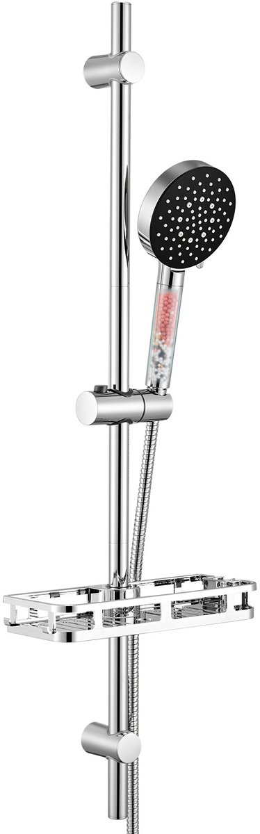 Auralum Max 50% Waterbesparende Glijstang Doucheset - 90 cm Glijstangset Met Plankje - Douchekop Ø 12 cm - Handdouche met Filter - 6 Standen - Universele Aansluiting - Chroom&Zwart