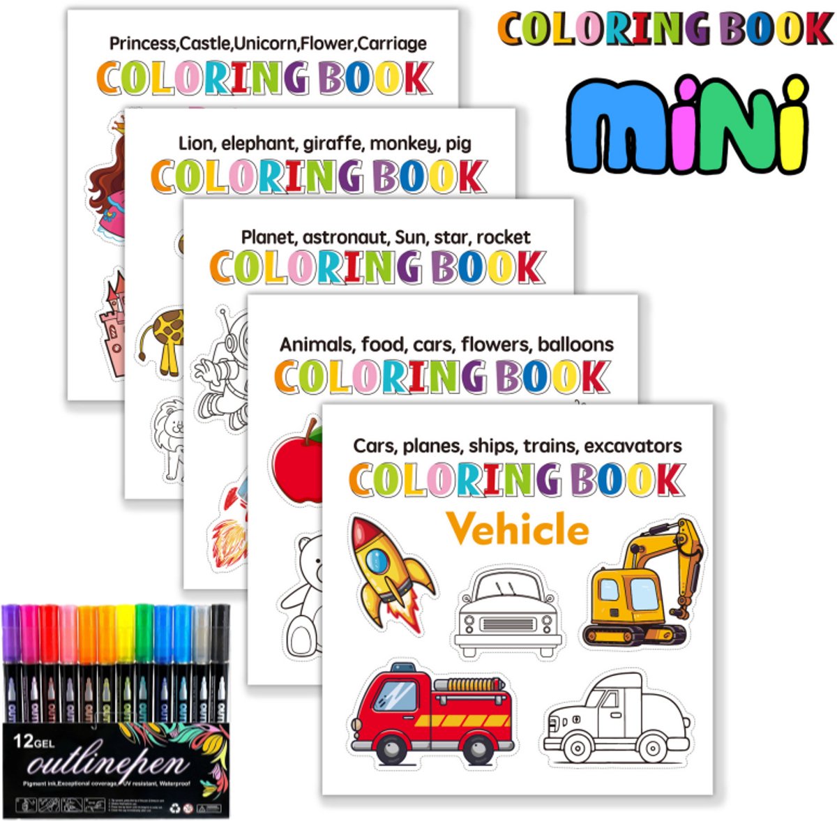 Namajunas - Schilderij set - Bevat 5 kleine schetsboekjes met in totaal 250 vellen en een set van 12 kleur markeerstiften - Verhoogt de concentratie - Stimuleer creativiteit en houd kinderen weg van mobieltjes - Gemakkelijk mee te nemen op reis