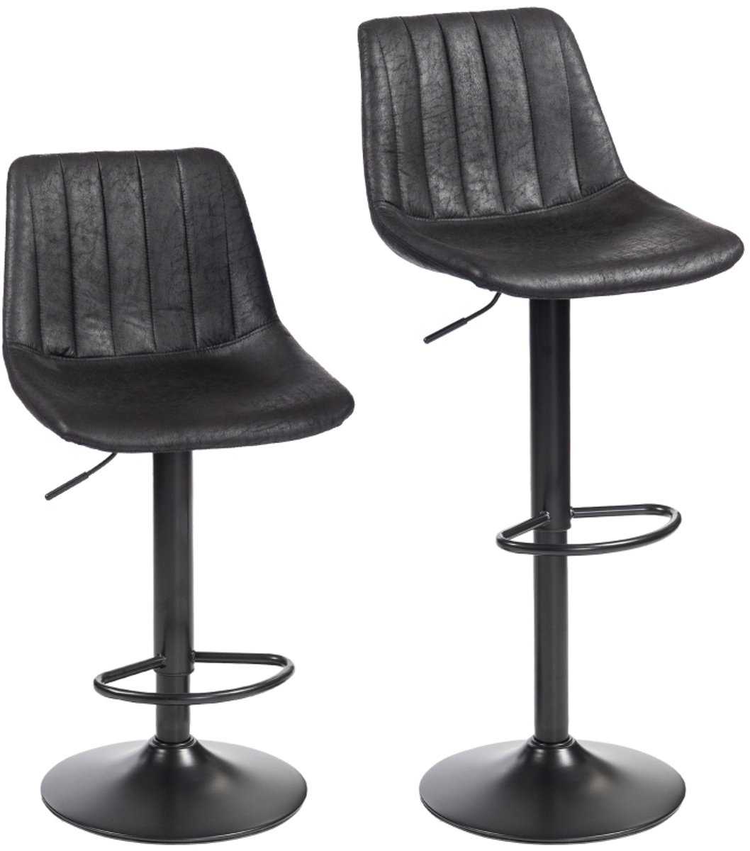 Clruro Barkrukken - 43x46,5x89-110 cm - 2 Stuks Verstelbaar - Voetsteun - Microvezel/Metaal - Zwart