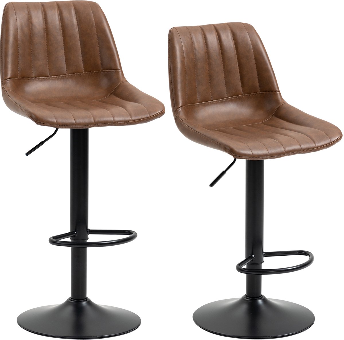 Clruro Barkrukken - 43x49,5x91-111 cm - 2 Stuks Draaibaar - Verstelbaar - Kunstleer/Staal - Bruin